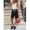 image:imageCicy Bell Womens High Waisted Denim Shorts Bermuda Baggy Drawstring Raw Hem Jorts Casual Knee Length Jean ShortsBlack