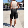 image:imageCicy Bell Womens High Waisted Denim Shorts Bermuda Baggy Drawstring Raw Hem Jorts Casual Knee Length Jean ShortsBlack