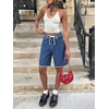 image:imageCicy Bell Womens High Waisted Denim Shorts Bermuda Baggy Drawstring Raw Hem Jorts Casual Knee Length Jean ShortsBlue