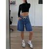 image:imageCicy Bell Womens High Waisted Denim Shorts Bermuda Baggy Drawstring Raw Hem Jorts Casual Knee Length Jean ShortsBlue