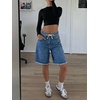 image:imageCicy Bell Womens High Waisted Denim Shorts Bermuda Baggy Drawstring Raw Hem Jorts Casual Knee Length Jean ShortsJean Blue