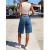 image:imageCicy Bell Womens High Waisted Denim Shorts Bermuda Baggy Drawstring Raw Hem Jorts Casual Knee Length Jean ShortsJean Blue