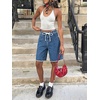 image:imageCicy Bell Womens High Waisted Denim Shorts Bermuda Baggy Drawstring Raw Hem Jorts Casual Knee Length Jean ShortsJean Blue