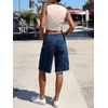 image:imageCicy Bell Womens High Waisted Denim Shorts Bermuda Baggy Drawstring Raw Hem Jorts Casual Knee Length Jean ShortsNavy Blue
