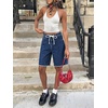 image:imageCicy Bell Womens High Waisted Denim Shorts Bermuda Baggy Drawstring Raw Hem Jorts Casual Knee Length Jean ShortsNavy Blue