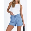 image:imageCicy Bell Womens High Waisted Jean Shorts Summer Baggy Stretchy Straight Leg Raw Hem Mom Denim Shorts