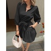 image:imageCicy Bell Womens Puff 34 Sleeve Mini Dresses Bow Tie Waist V Neck Casual Trendy Ruffle Tiered Short Dress Black