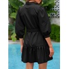 image:imageCicy Bell Womens Puff 34 Sleeve Mini Dresses Bow Tie Waist V Neck Casual Trendy Ruffle Tiered Short Dress Black