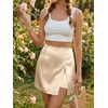 image:imageCicy Bell Womens Satin Mini Skirt Casual High Waisted Side Slit Aline Work Skirts with ShortsBeige