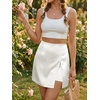 image:imageCicy Bell Womens Satin Mini Skirt Casual High Waisted Side Slit Aline Work Skirts with ShortsWhite