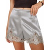 image:imageCicy Bell Womens Satin Silk Lace Shorts Y2K Micro Mini Shorts Low Rise Coquette Lounge Half Slip French Knickers Pj BottomsLight Grey