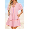 image:imageCicy Bell Womens V Neck Floral Mini Dress Short Puff Sleeve Patchwork Summer Casual Boho DressesCute Pink