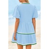 image:imageCicy Bell Womens V Neck Floral Mini Dress Short Puff Sleeve Patchwork Summer Casual Boho DressesCute Sky Blue