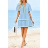 image:imageCicy Bell Womens V Neck Floral Mini Dress Short Puff Sleeve Patchwork Summer Casual Boho DressesCute Sky Blue
