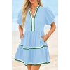 image:imageCicy Bell Womens V Neck Floral Mini Dress Short Puff Sleeve Patchwork Summer Casual Boho DressesCute Sky Blue
