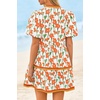 image:imageCicy Bell Womens V Neck Floral Mini Dress Short Puff Sleeve Patchwork Summer Casual Boho DressesOrange