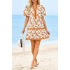 image:imageCicy Bell Womens V Neck Floral Mini Dress Short Puff Sleeve Patchwork Summer Casual Boho DressesOrange