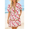 image:imageCicy Bell Womens V Neck Floral Mini Dress Short Puff Sleeve Patchwork Summer Casual Boho DressesRed