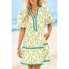 image:imageCicy Bell Womens V Neck Floral Mini Dress Short Puff Sleeve Patchwork Summer Casual Boho DressesYellow