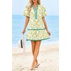image:imageCicy Bell Womens V Neck Floral Mini Dress Short Puff Sleeve Patchwork Summer Casual Boho DressesYellow
