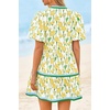 image:imageCicy Bell Womens V Neck Floral Mini Dress Short Puff Sleeve Patchwork Summer Casual Boho DressesYellow