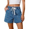 image:imageCicy Bell Womens Baggy High Waisted Jean Shorts Summer Wide Leg Jorts Casual Drawstring Denim ShortsBlue