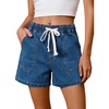 image:imageCicy Bell Womens Baggy High Waisted Jean Shorts Summer Wide Leg Jorts Casual Drawstring Denim ShortsNavy