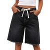 image:imageCicy Bell Womens High Waisted Denim Shorts Bermuda Baggy Drawstring Raw Hem Jorts Casual Knee Length Jean ShortsBlack