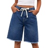 image:imageCicy Bell Womens High Waisted Denim Shorts Bermuda Baggy Drawstring Raw Hem Jorts Casual Knee Length Jean ShortsBlue