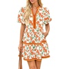 image:imageCicy Bell Womens V Neck Floral Mini Dress Short Puff Sleeve Patchwork Summer Casual Boho DressesOrange