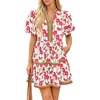 image:imageCicy Bell Womens V Neck Floral Mini Dress Short Puff Sleeve Patchwork Summer Casual Boho DressesRed