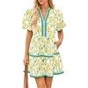 image:imageCicy Bell Womens V Neck Floral Mini Dress Short Puff Sleeve Patchwork Summer Casual Boho DressesYellow