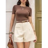 image:imageCicy Bell Dress Shorts for Women High Waisted Dressy Casual Shorts Wide Leg Business Work Pleated Trouser with PocketsBeige