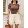 image:imageCicy Bell Dress Shorts for Women High Waisted Dressy Casual Shorts Wide Leg Business Work Pleated Trouser with PocketsBeige