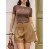 image:imageCicy Bell Dress Shorts for Women High Waisted Dressy Casual Shorts Wide Leg Business Work Pleated Trouser with PocketsBrown