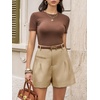 image:imageCicy Bell Dress Shorts for Women High Waisted Dressy Casual Shorts Wide Leg Business Work Pleated Trouser with PocketsKhaki