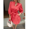 image:imageCicy Bell Womens Puff 34 Sleeve Mini Dresses Bow Tie Waist V Neck Casual Trendy Ruffle Tiered Short DressCoral Red