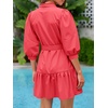 image:imageCicy Bell Womens Puff 34 Sleeve Mini Dresses Bow Tie Waist V Neck Casual Trendy Ruffle Tiered Short DressCoral Red