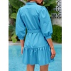 image:imageCicy Bell Womens Puff 34 Sleeve Mini Dresses Bow Tie Waist V Neck Casual Trendy Ruffle Tiered Short DressLake Blue