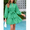 image:imageCicy Bell Womens Puff 34 Sleeve Mini Dresses Bow Tie Waist V Neck Casual Trendy Ruffle Tiered Short DressMint Green