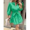 image:imageCicy Bell Womens Puff 34 Sleeve Mini Dresses Bow Tie Waist V Neck Casual Trendy Ruffle Tiered Short DressMint Green