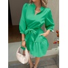 image:imageCicy Bell Womens Puff 34 Sleeve Mini Dresses Bow Tie Waist V Neck Casual Trendy Ruffle Tiered Short DressMint Green