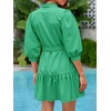 image:imageCicy Bell Womens Puff 34 Sleeve Mini Dresses Bow Tie Waist V Neck Casual Trendy Ruffle Tiered Short DressMint Green
