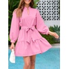 image:imageCicy Bell Womens Puff 34 Sleeve Mini Dresses Bow Tie Waist V Neck Casual Trendy Ruffle Tiered Short DressPink