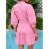 image:imageCicy Bell Womens Puff 34 Sleeve Mini Dresses Bow Tie Waist V Neck Casual Trendy Ruffle Tiered Short DressPink