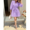 image:imageCicy Bell Womens Puff 34 Sleeve Mini Dresses Bow Tie Waist V Neck Casual Trendy Ruffle Tiered Short DressPurple