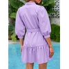 image:imageCicy Bell Womens Puff 34 Sleeve Mini Dresses Bow Tie Waist V Neck Casual Trendy Ruffle Tiered Short DressPurple