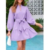 image:imageCicy Bell Womens Puff 34 Sleeve Mini Dresses Bow Tie Waist V Neck Casual Trendy Ruffle Tiered Short DressPurple