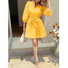 image:imageCicy Bell Womens Puff 34 Sleeve Mini Dresses Bow Tie Waist V Neck Casual Trendy Ruffle Tiered Short DressYellow