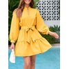 image:imageCicy Bell Womens Puff 34 Sleeve Mini Dresses Bow Tie Waist V Neck Casual Trendy Ruffle Tiered Short DressYellow